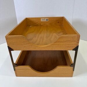 VTG Pair Stackable Hedges Files Dovetail Oak Wood Letter Desk Paper Tray 1721
